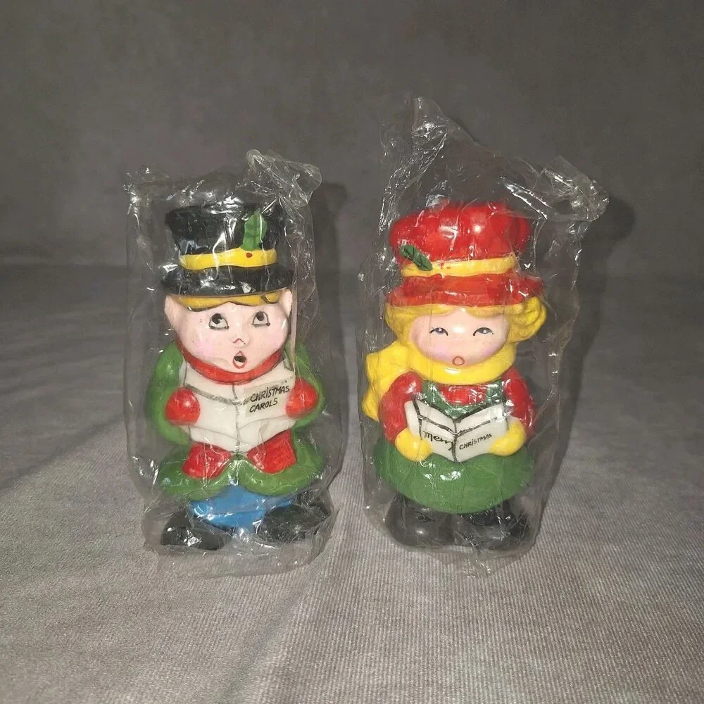 1981 Vtg Christmas Candles - Carolers Novelty Figural Candles Lot of 2